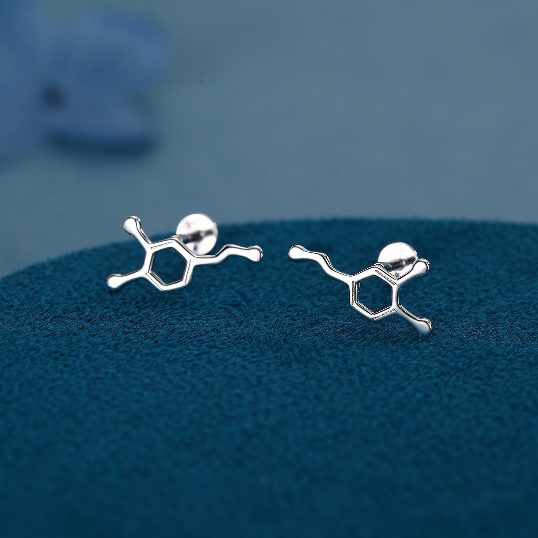 Happiness Molecules Dopamine 16G Flat Back Labret Earrings in Sterling Silver