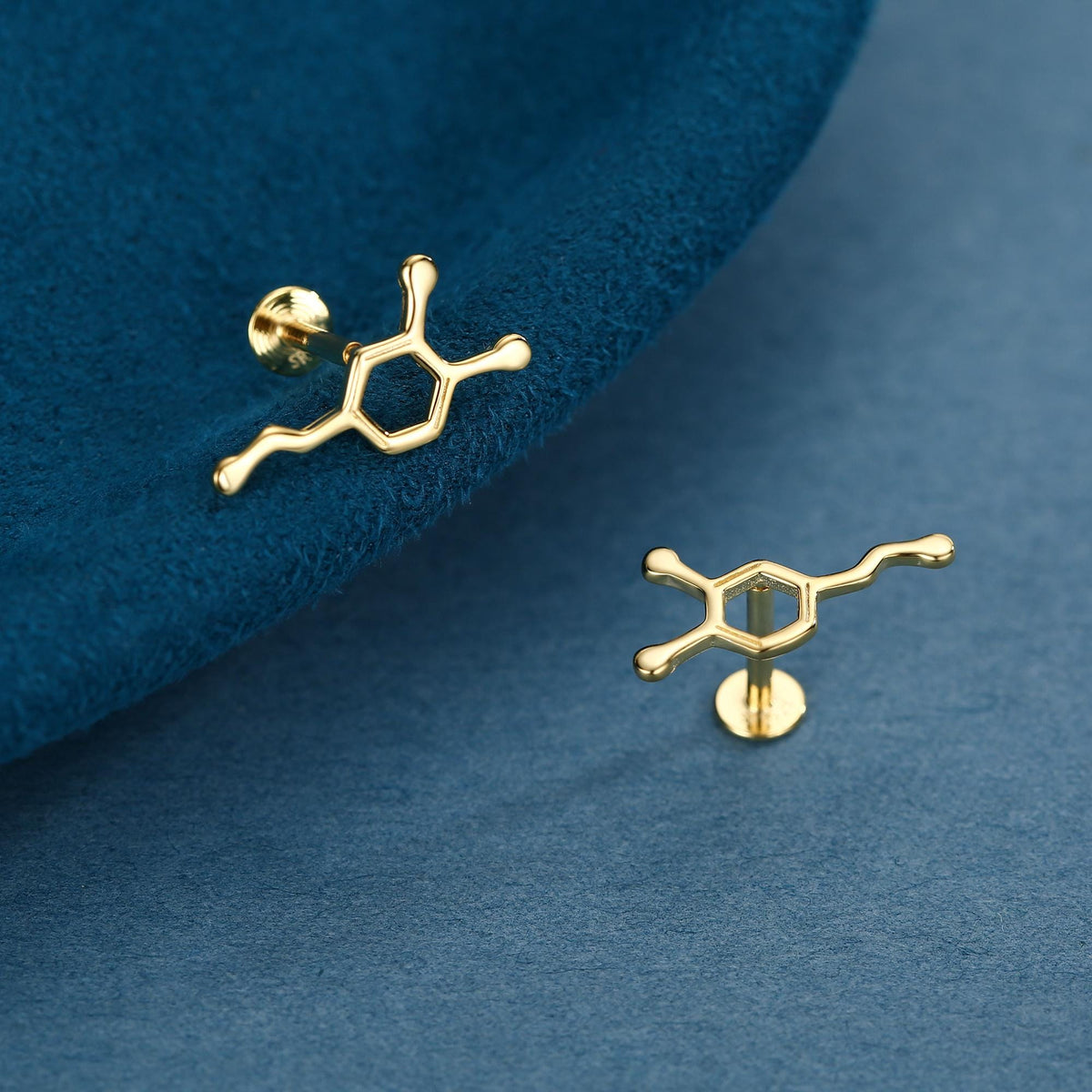 Happiness Molecules Dopamine 16G Flat Back Labret Earrings in Sterling Silver
