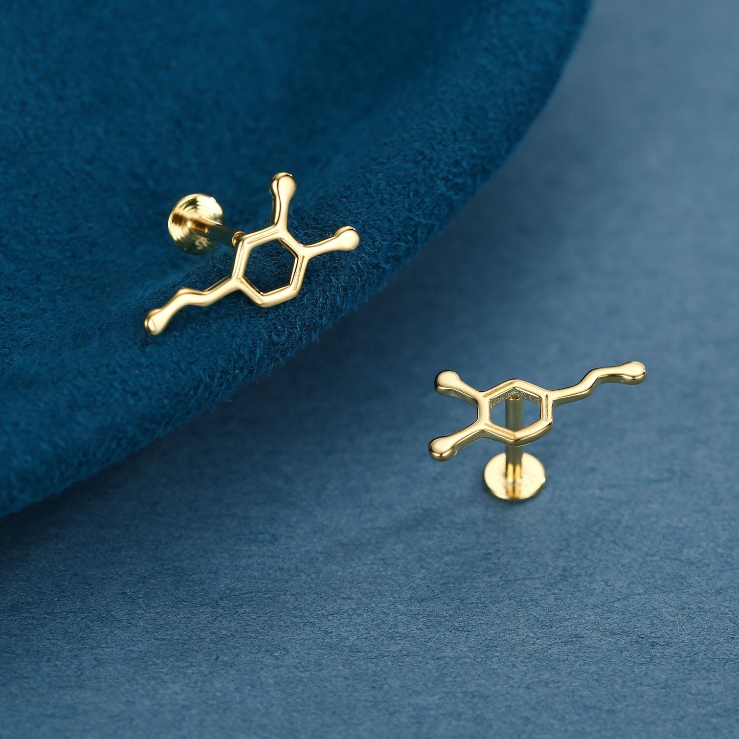 Happiness Molecules Dopamine 16G Flat Back Labret Earrings in Sterling Silver