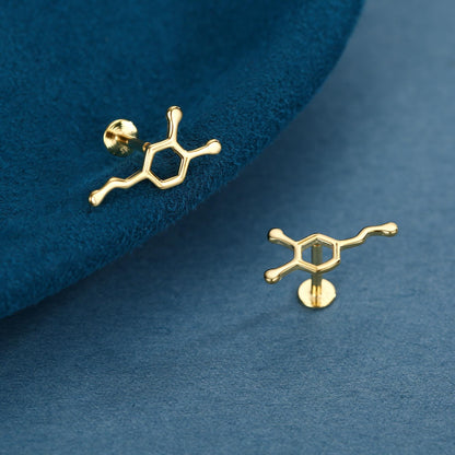 Happiness Molecules Dopamine 16G Flat Back Labret Earrings in Sterling Silver