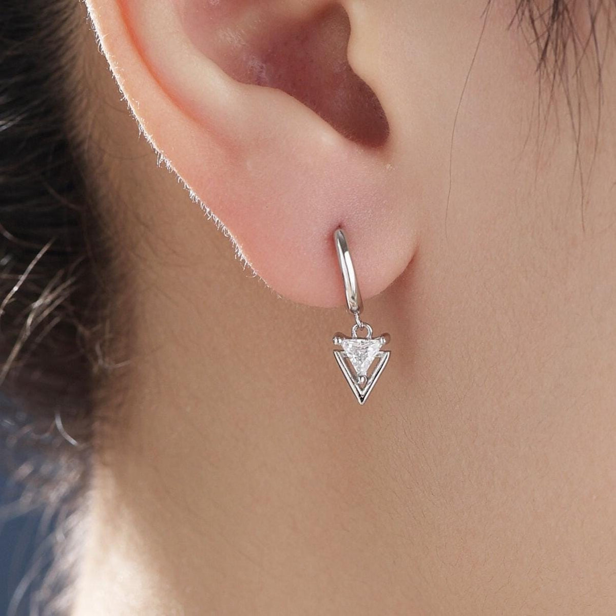 Sterling Silver Double Triangle Dangle Huggie Hoops, Double Triangle Hoop Earrings, Dainty Dangle Arrow Head Earrings, Geometric Arrowhead