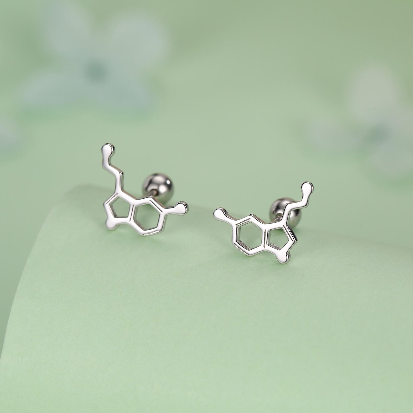 Happiness Molecules Serotonin 18G Screw Back Stud Earrings with Ball Backs
