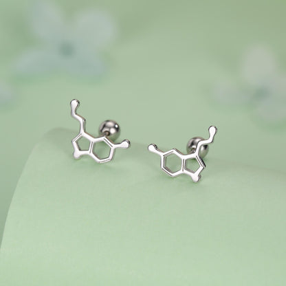 Happiness Molecules Serotonin 18G Screw Back Stud Earrings with Ball Backs