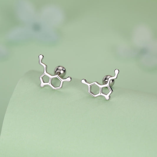 Happiness Molecules Serotonin 18G Screw Back Stud Earrings with Ball Backs