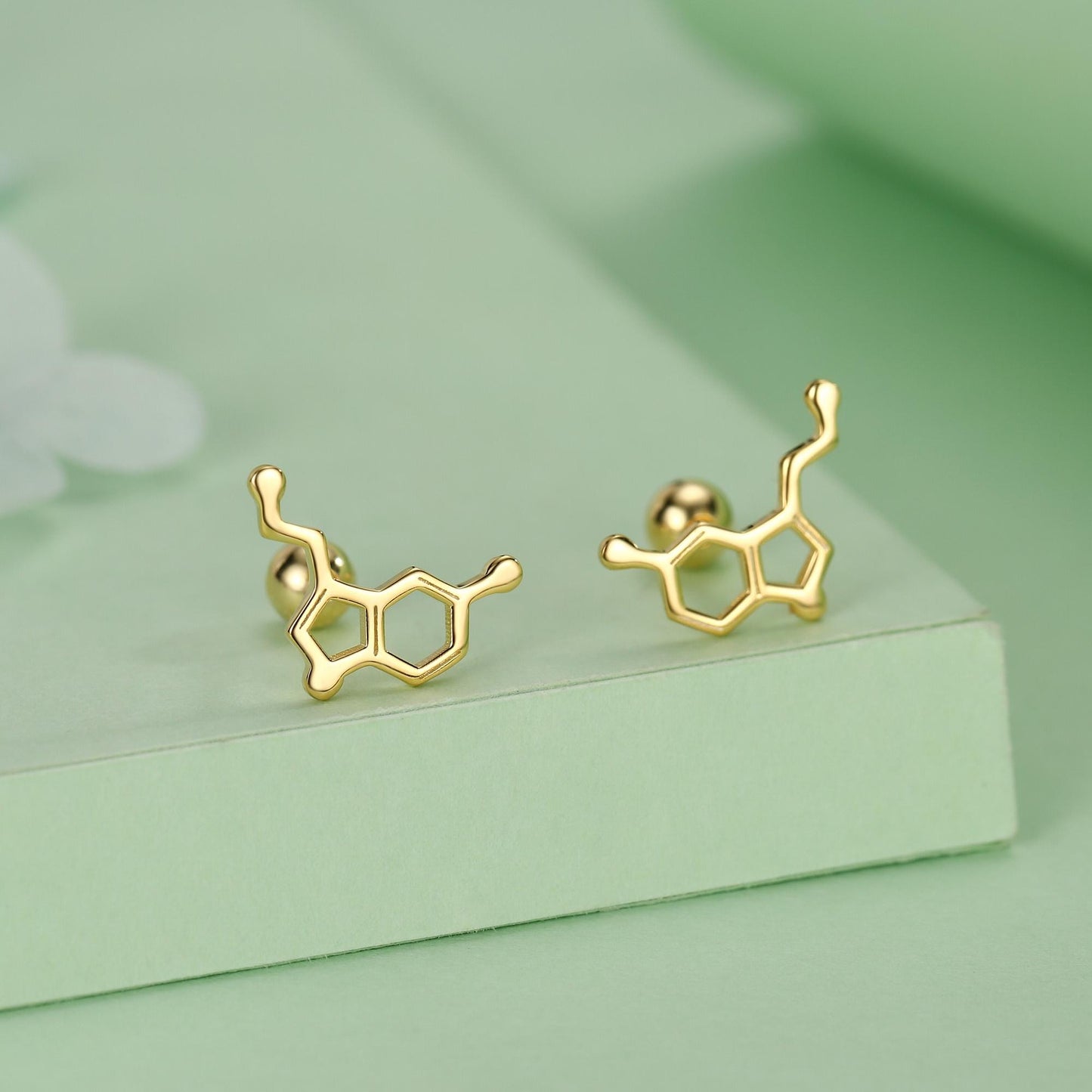 Happiness Molecules Serotonin 18G Screw Back Stud Earrings with Ball Backs