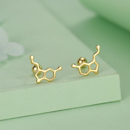 Happiness Molecules Serotonin 18G Screw Back Stud Earrings with Ball Backs