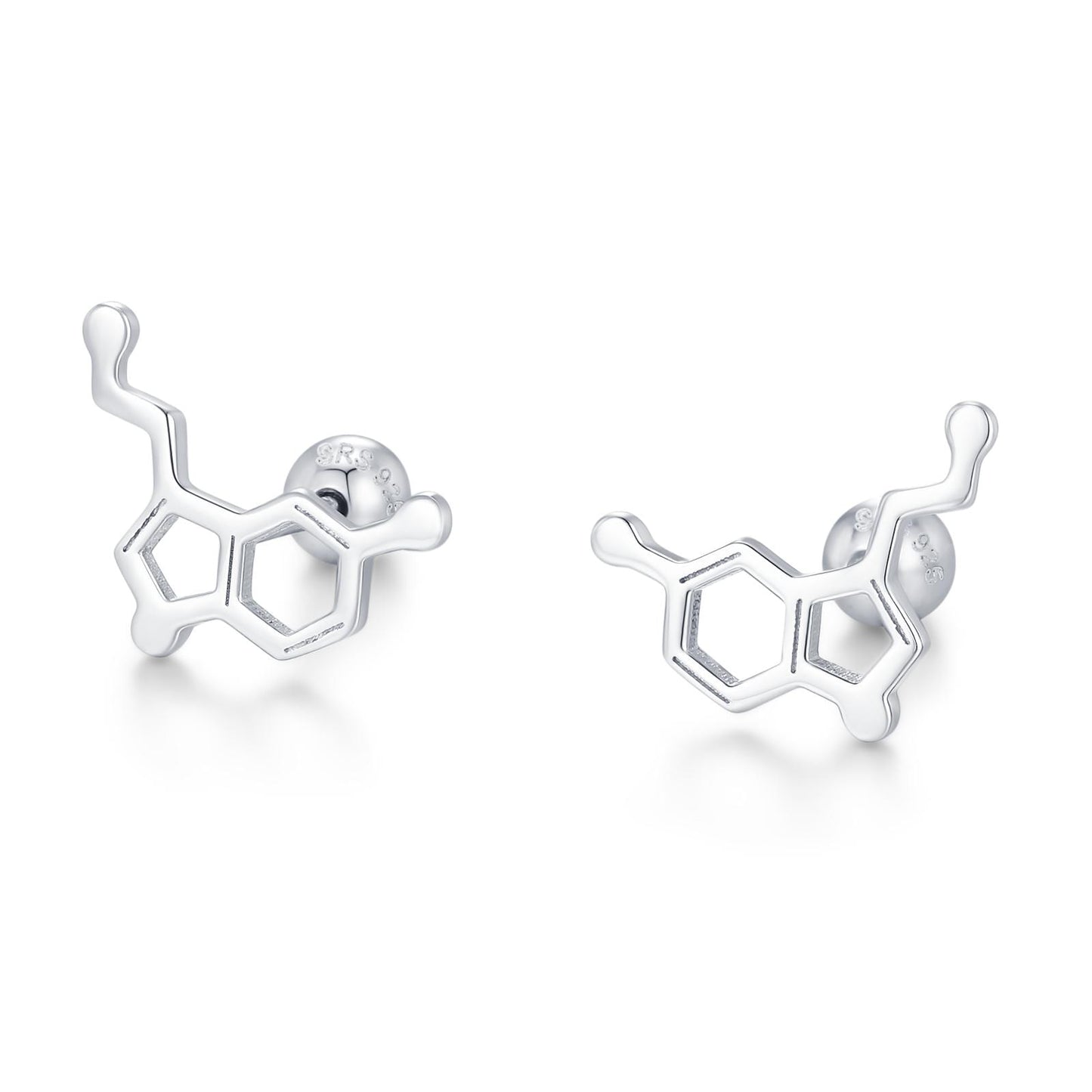 Happiness Molecules Serotonin 18G Screw Back Stud Earrings with Ball Backs