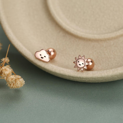 Sterling Silver Sun and Cloud 18G Screw Back Earrings with Ball Backs