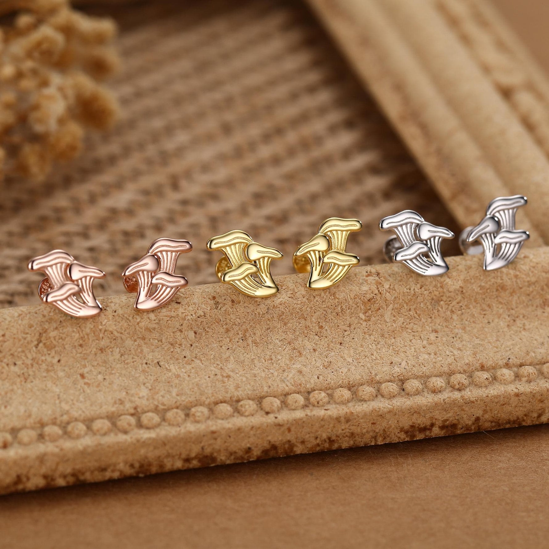 Sterling Silver Chanterelle Mushroom 18G Screw Back Stud Earrings with Ball Backs