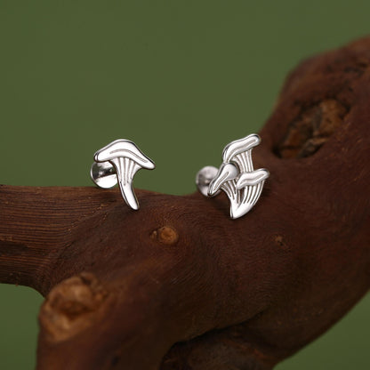 Sterling Silver Mismatched Chanterelle Mushroom 16G Flat Back Labret Earrings