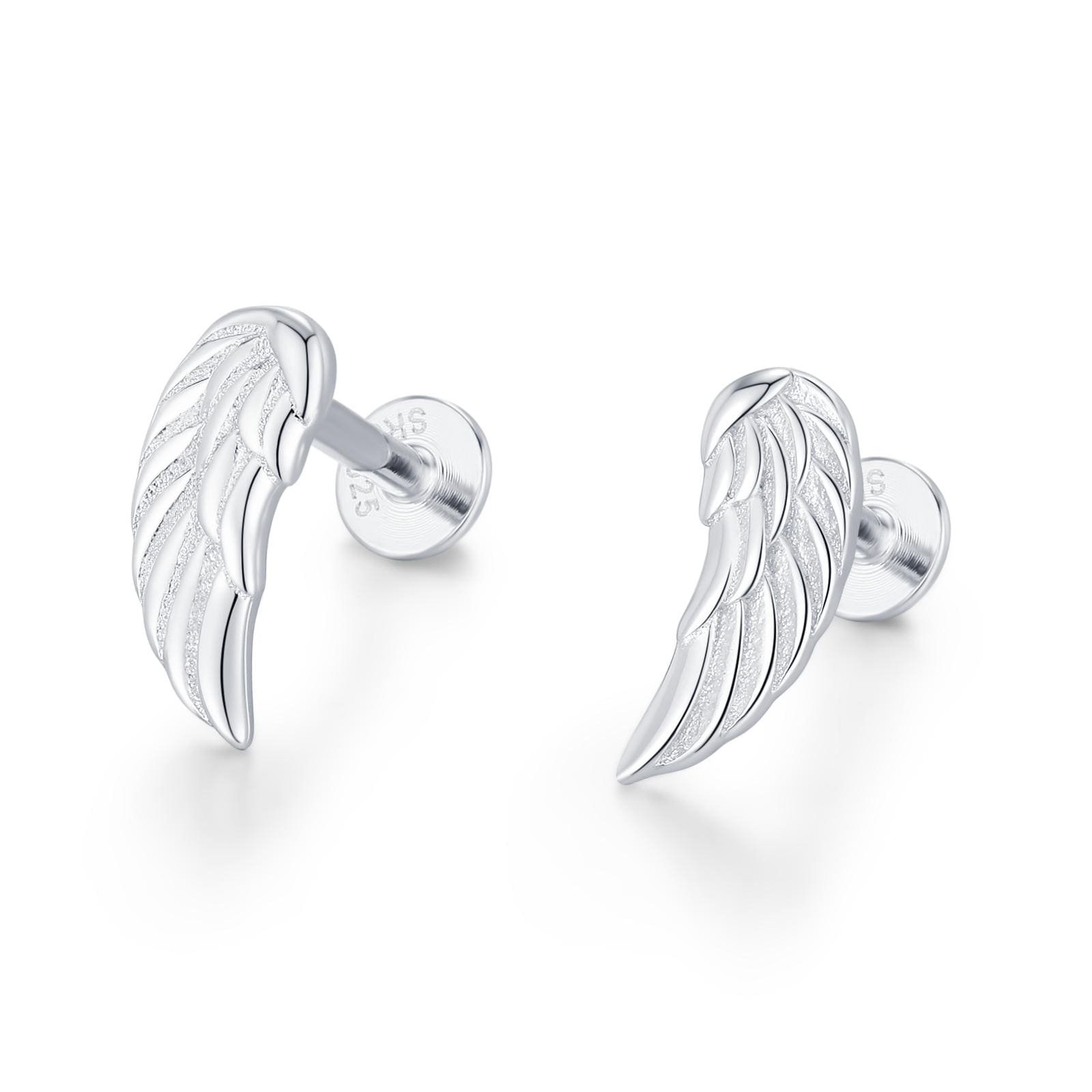 Sterling Silver Angel Wing 16G Flat Back Labret Earrings