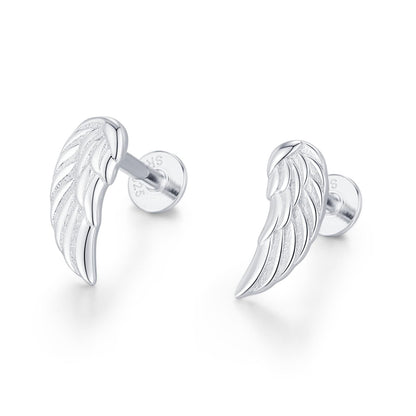 Sterling Silver Angel Wing 16G Flat Back Labret Earrings