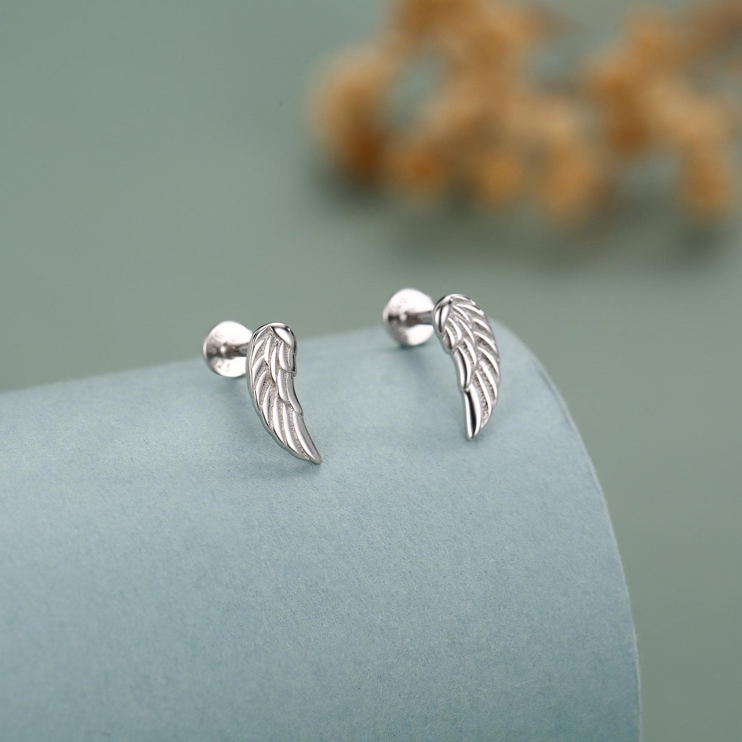 Sterling Silver Angel Wing 16G Flat Back Labret Earrings