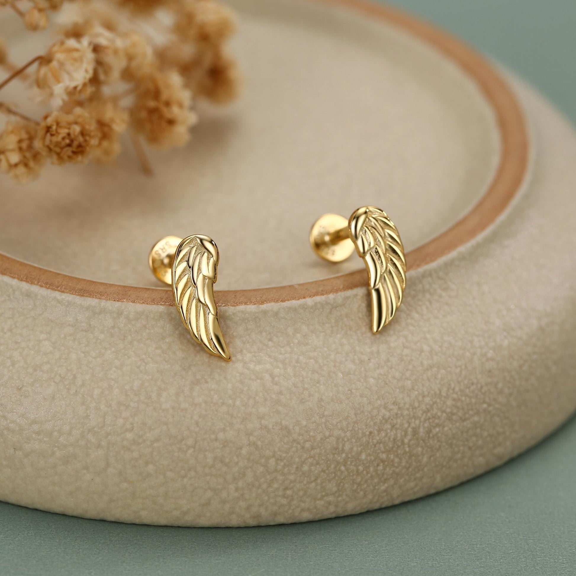 Sterling Silver Angel Wing 16G Flat Back Labret Earrings