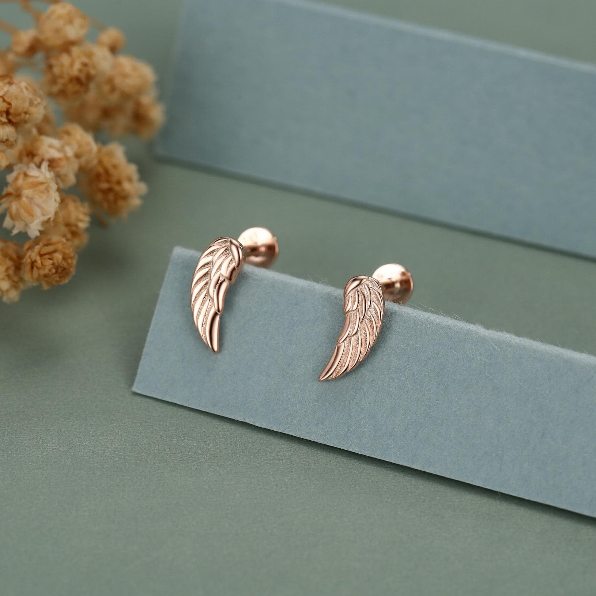 Sterling Silver Angel Wing 16G Flat Back Labret Earrings