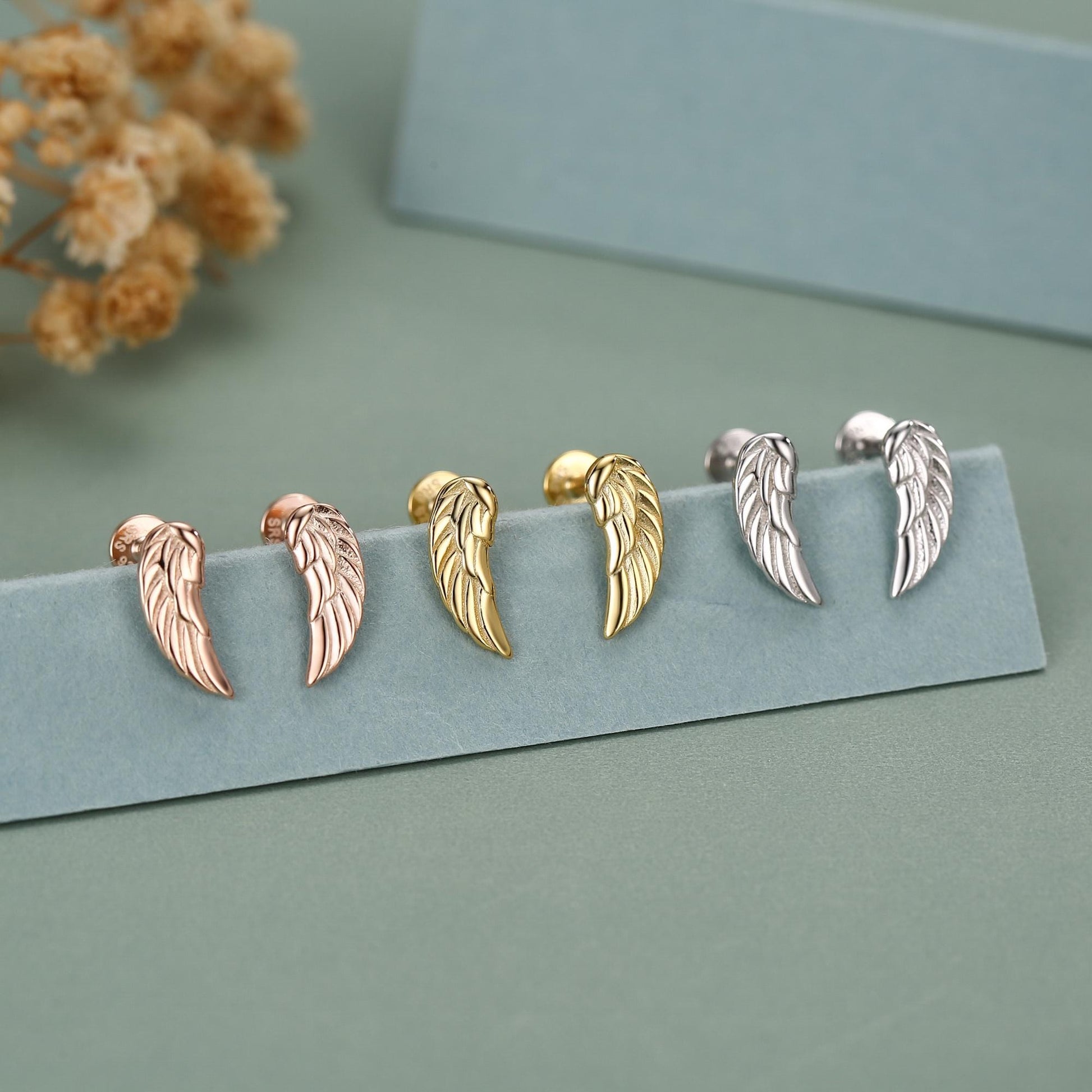 Sterling Silver Angel Wing 16G Flat Back Labret Earrings