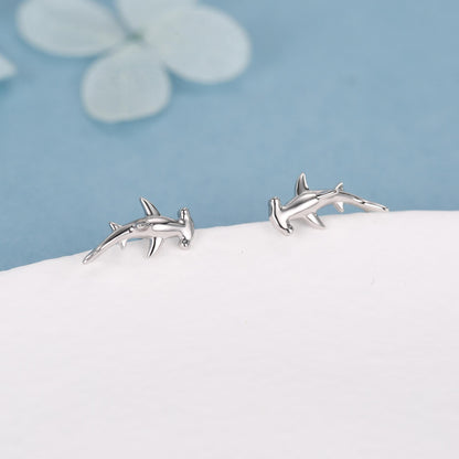 Sterling Silver Hammerhead Shark Stud Earrings
