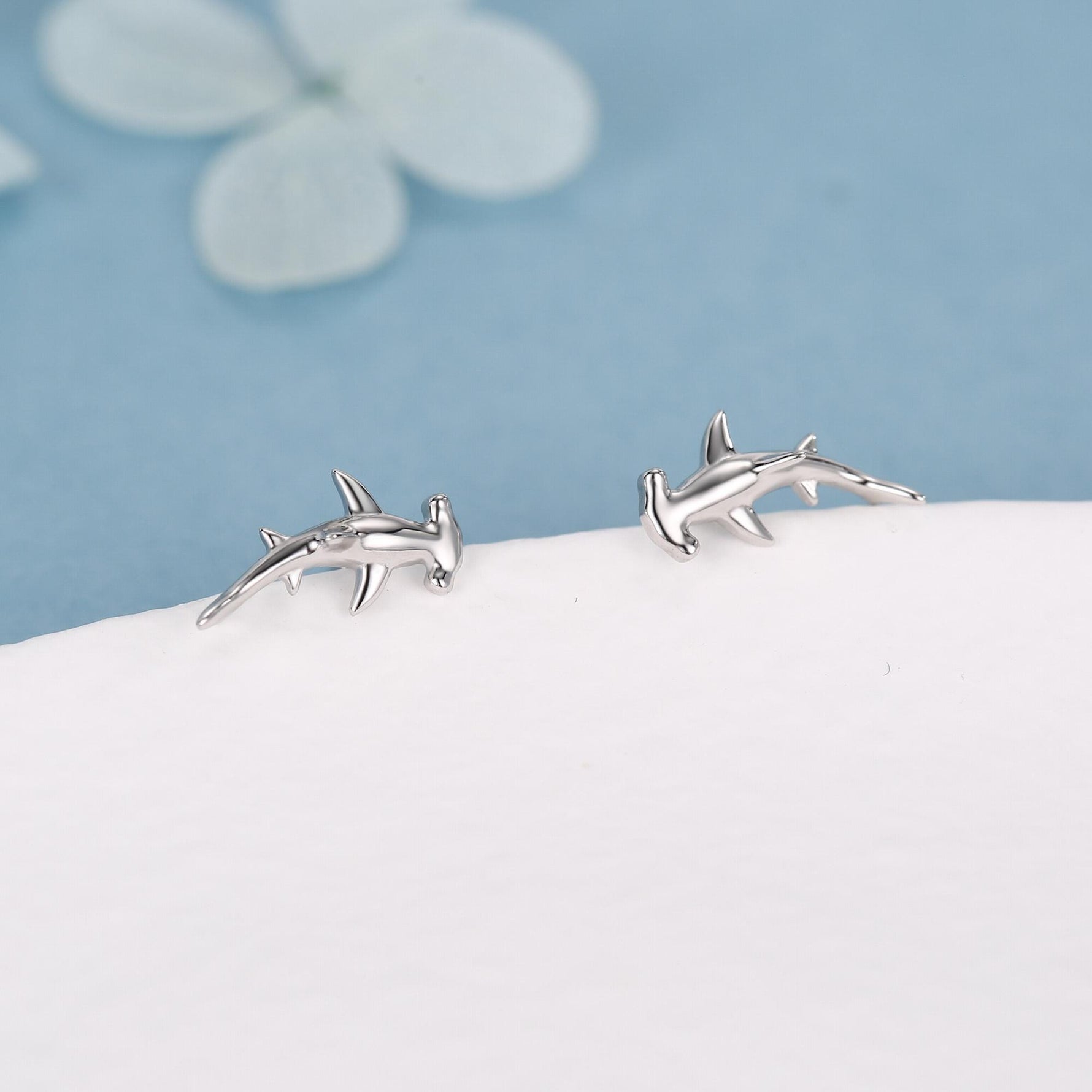 Sterling Silver Hammerhead Shark 16G Flat Back Earrings