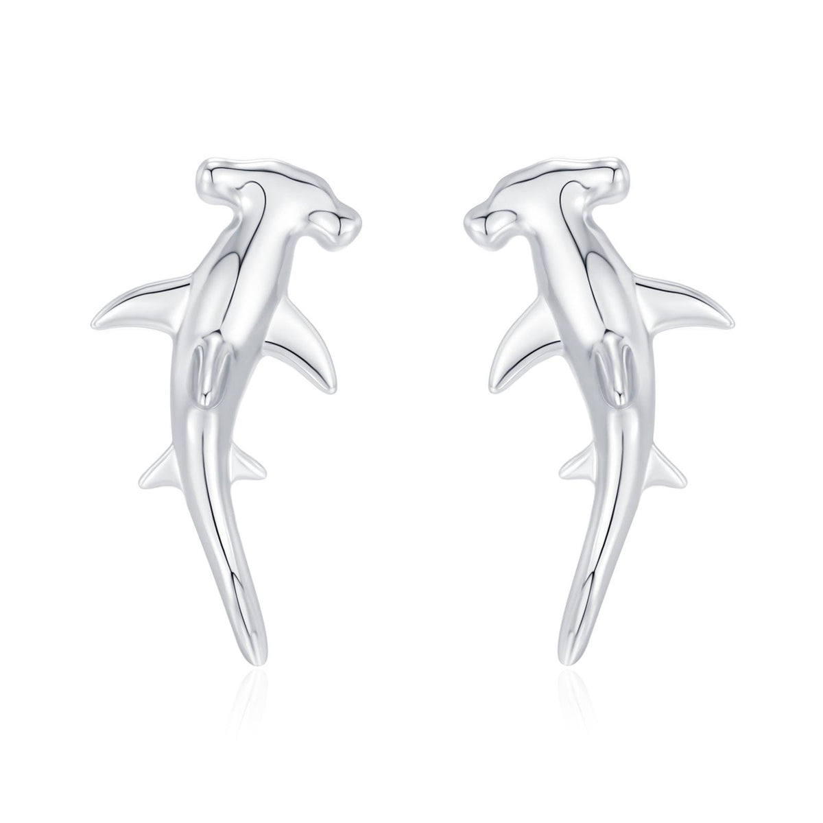Sterling Silver Hammerhead Shark Screw Back Earrings