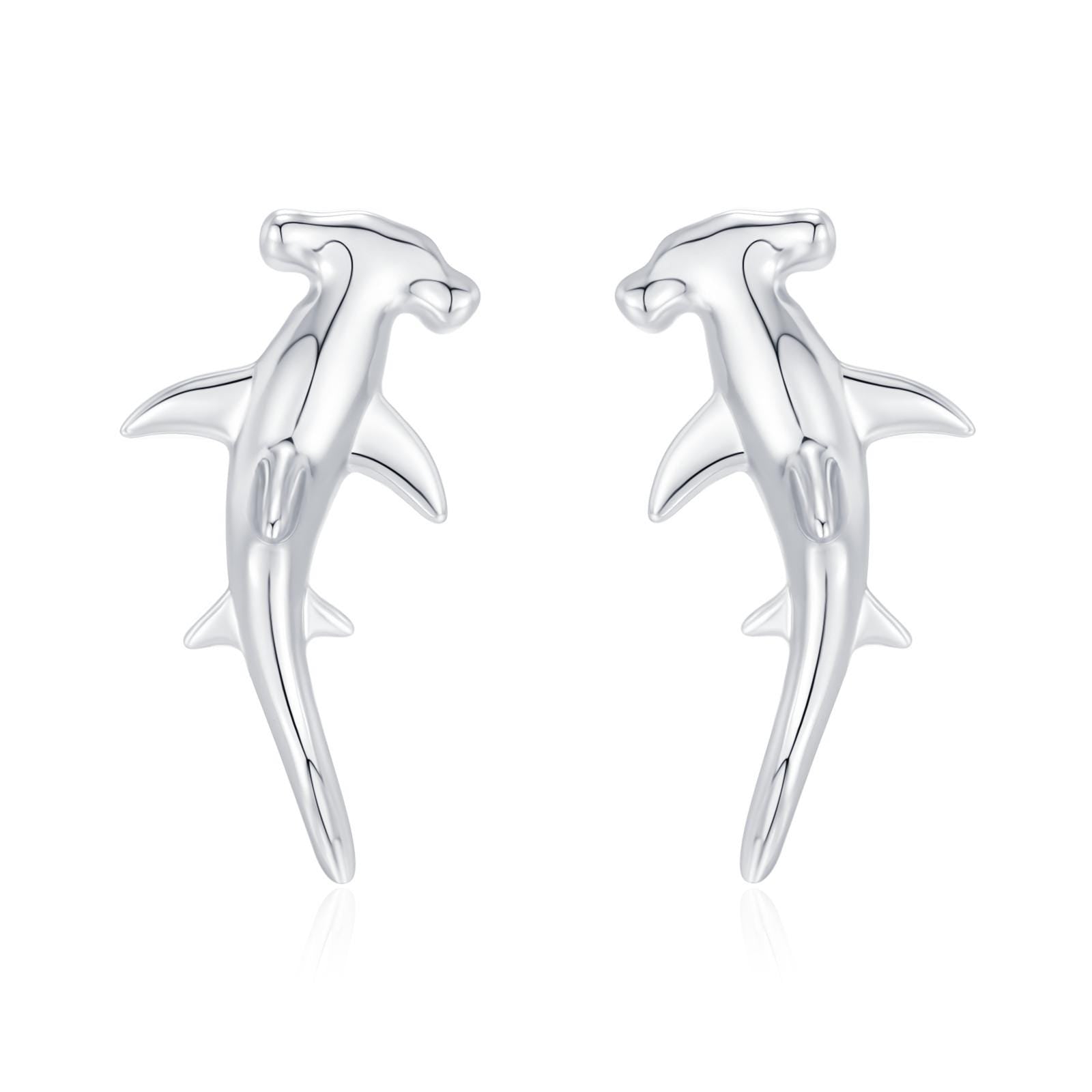 Sterling Silver Hammerhead Shark Screw Back Earrings