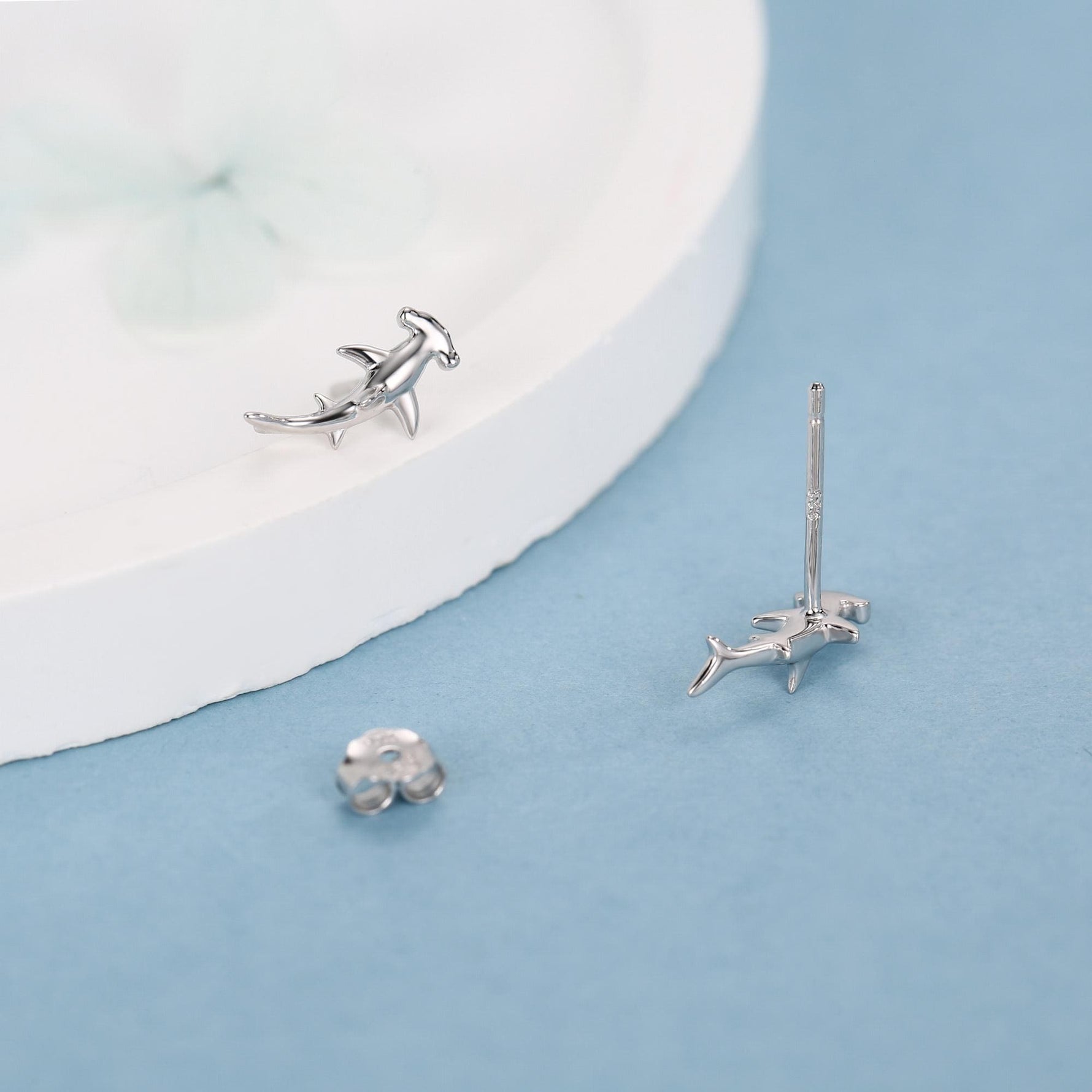 Sterling Silver Hammerhead Shark Stud Earrings