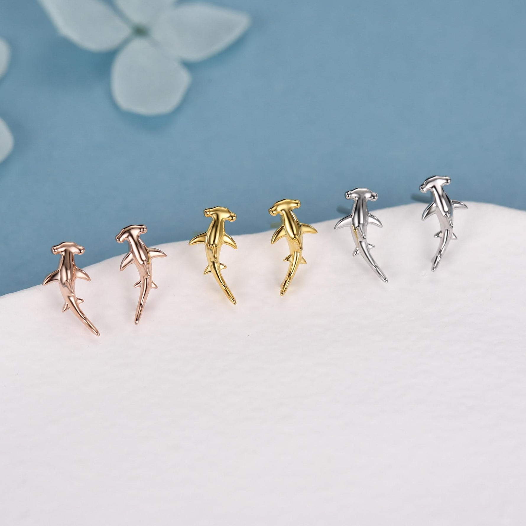 Sterling Silver Hammerhead Shark Screw Back Earrings