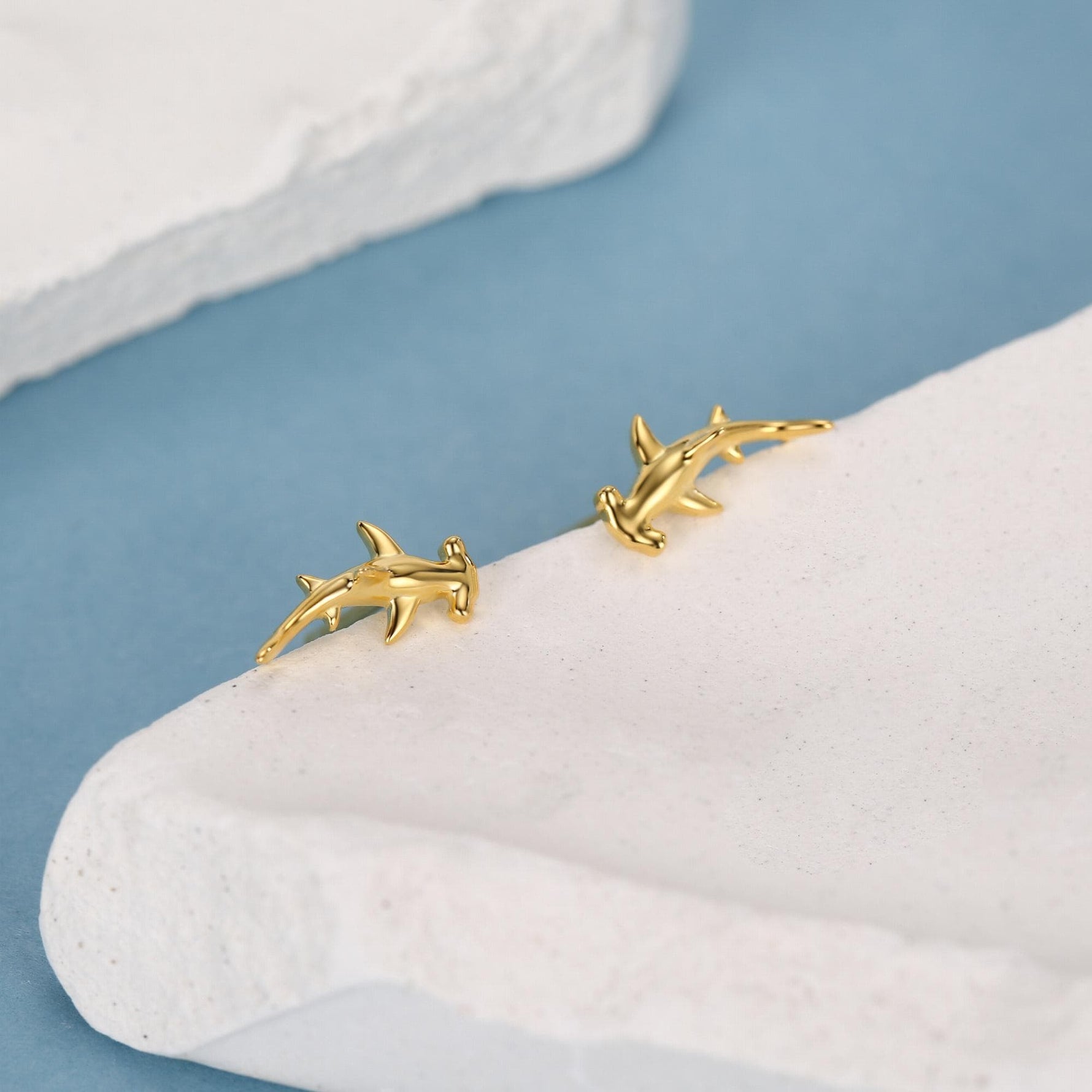 Sterling Silver Hammerhead Shark Screw Back Earrings