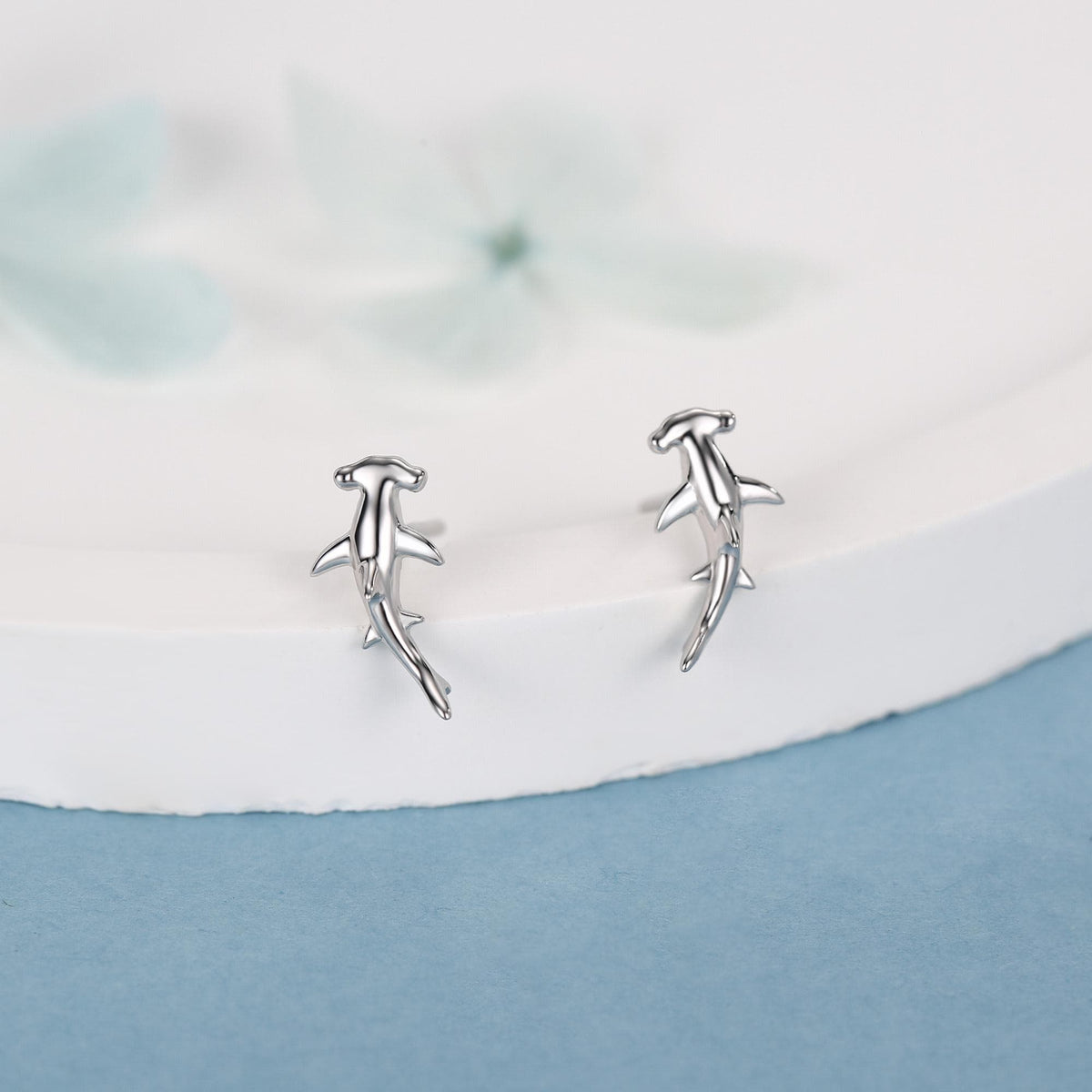 Sterling Silver Hammerhead Shark Screw Back Earrings