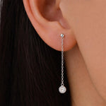 Clear CZ with Chain Dangle Stud Earrings in Sterling Silver, Silver or Gold or Rose Gold, CZ Drop Earrings
