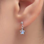 Tiny Moonstone Star Dangle Stud Earrings in Sterling Silver, Silver or Gold, Aurora Star Earrings, Sunburst Earrings, Celestial