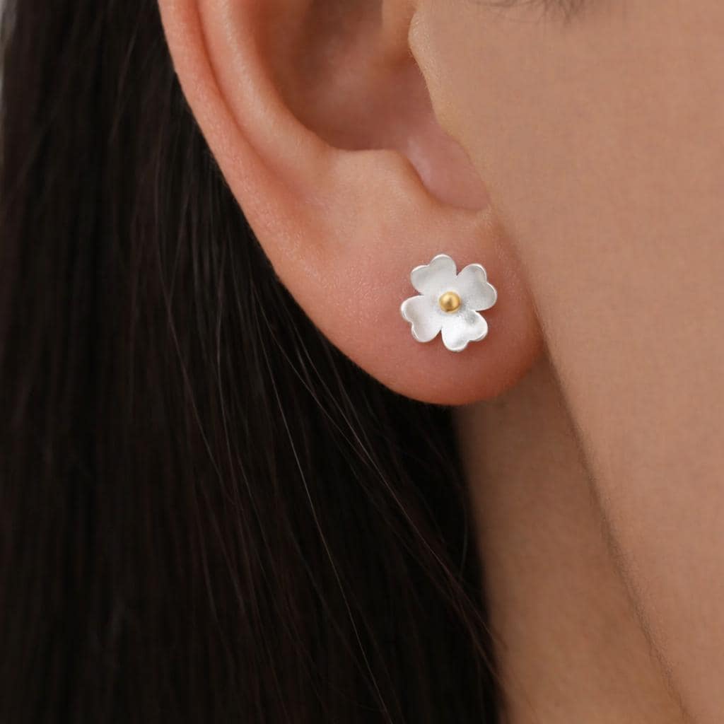 Buttercup Flower Stud Earrings in Sterling Silver, Blossom Earrings, Sand Blasted Finish, Nature Inspired Earrings