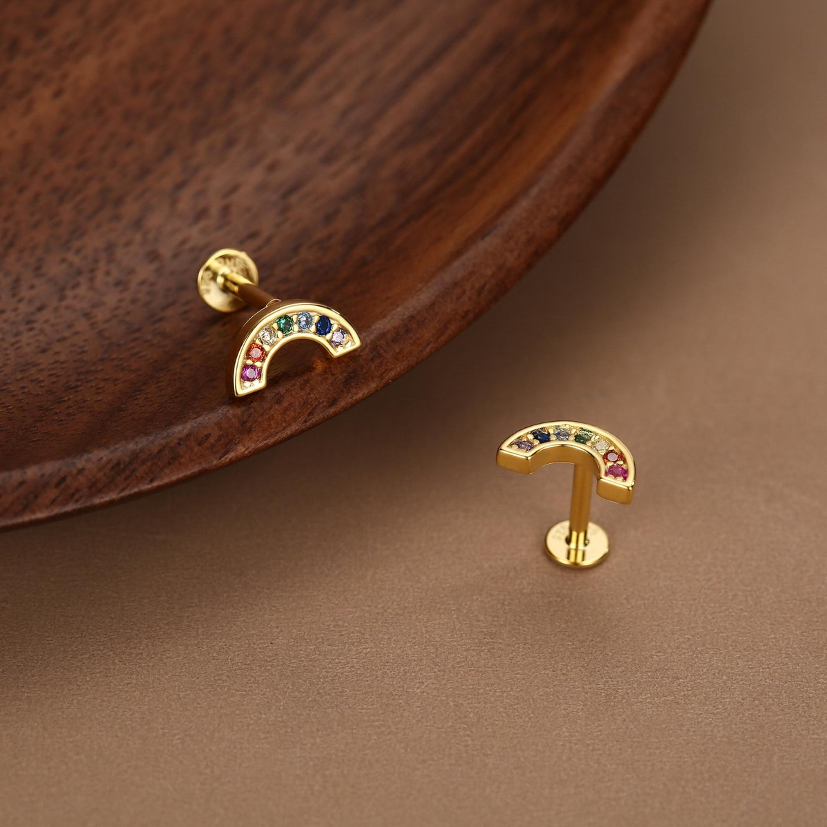 Sterling Silver Rainbow CZ 16G Flat Back Labret Earrings