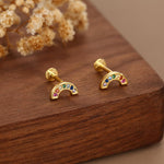 Sterling Silver Rainbow CZ 16G Flat Back Labret Earrings
