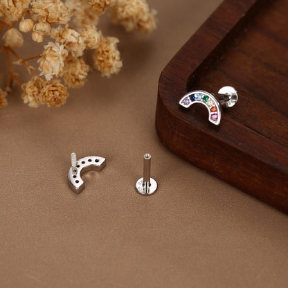 Sterling Silver Rainbow CZ 16G Flat Back Labret Earrings