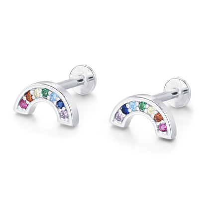 Sterling Silver Rainbow CZ 16G Flat Back Labret Earrings
