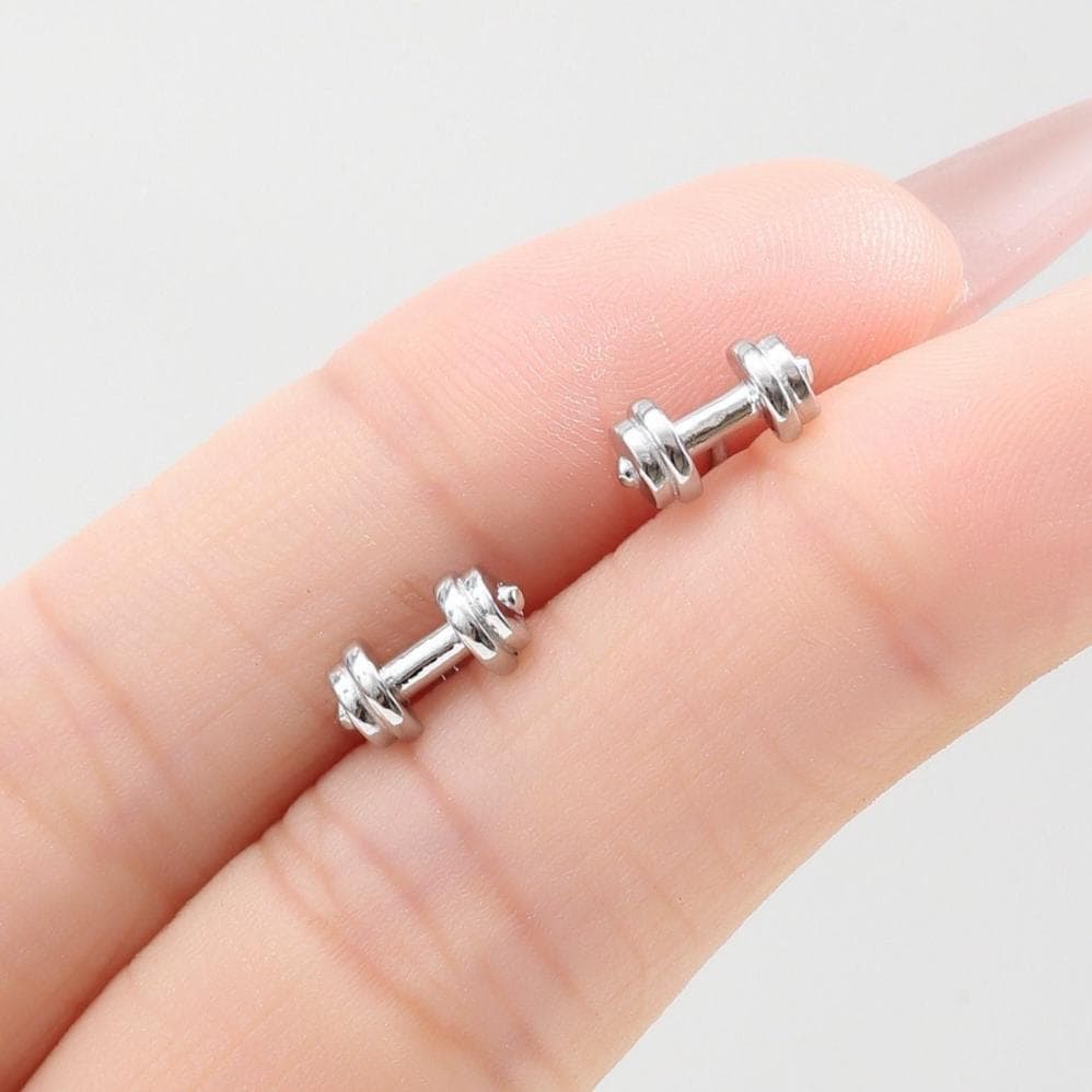 Sterling Silver Weight Lifting Dumbell Stud Earrings, Silver, Gold or Rose Gold, Fun Earrings, Exercise Lover Earrings