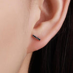 Black CZ Bar Stud Earrings in Sterling Silver, Silver or Gold or Rose Gold, Skinny Bar Stud, CZ Bar Earrings