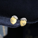 Lemon Stud Earrings in Sterling Silver, Silver and 14ct Yellow Gold Two Tone Earrings, Fruit Earrings, Summer Earrings