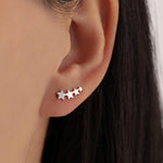 CZ Star Crawler Earrings in Sterling Silver, Silver or Gold, Four Star Earrings, Ear Climbers, Celestial Earrings