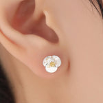 Poppy Flower Stud Earrings in Sterling Silver- Gold and Silver Two Tone - Flower Earrings - Blossom Earrings, Fun, Whimsical and Pretty