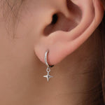 Tiny Four Point Star Huggie Hoop Earrings in Sterling Silver, Silver, Gold or Rose Gold, North Star Earrings, Sunburst Earrings, Celestial