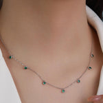 Emerald Green CZ Dangle Necklace in Sterling Silver, Silver or Gold or Rose Gold, Satellite Crystal Necklace, Solid Silver Motif Necklace