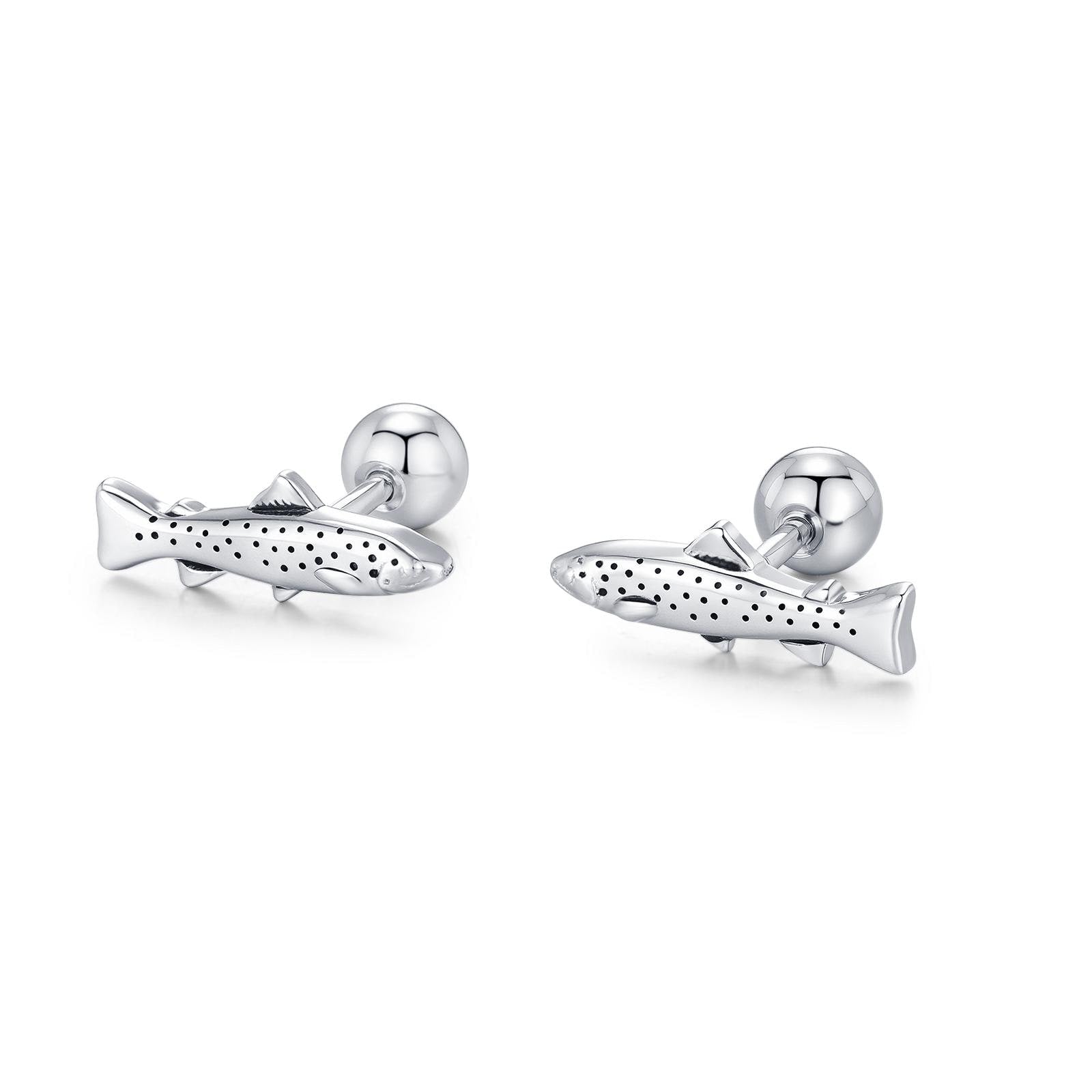 Sterling Silver Trout 18G Screw Back Stud Earrings with Ball Backs