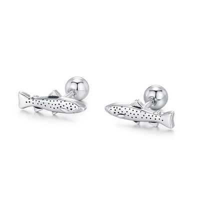 Sterling Silver Trout 18G Screw Back Stud Earrings with Ball Backs