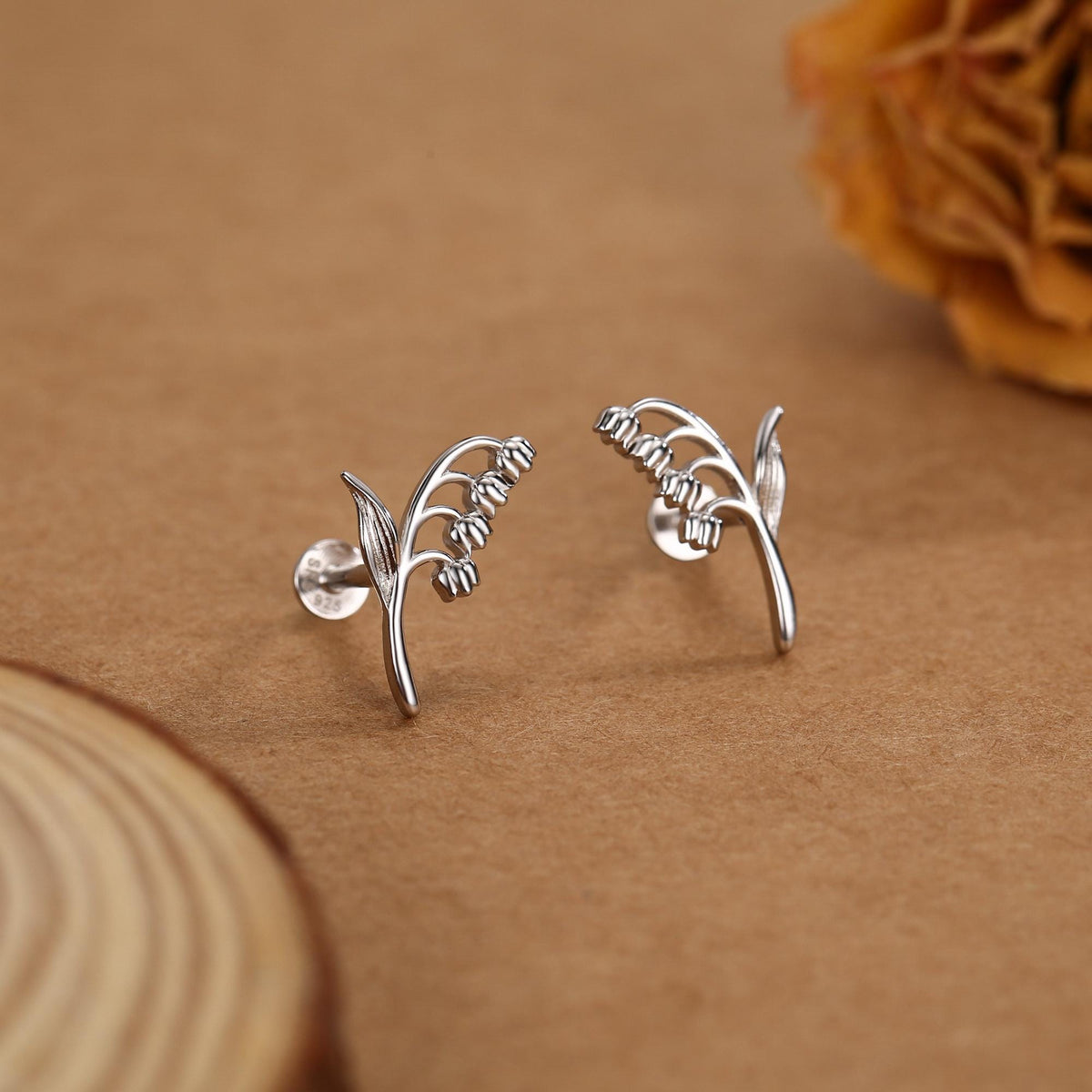 Sterling Silver Lily of the Valley 16G Flat Back Labret Earrings