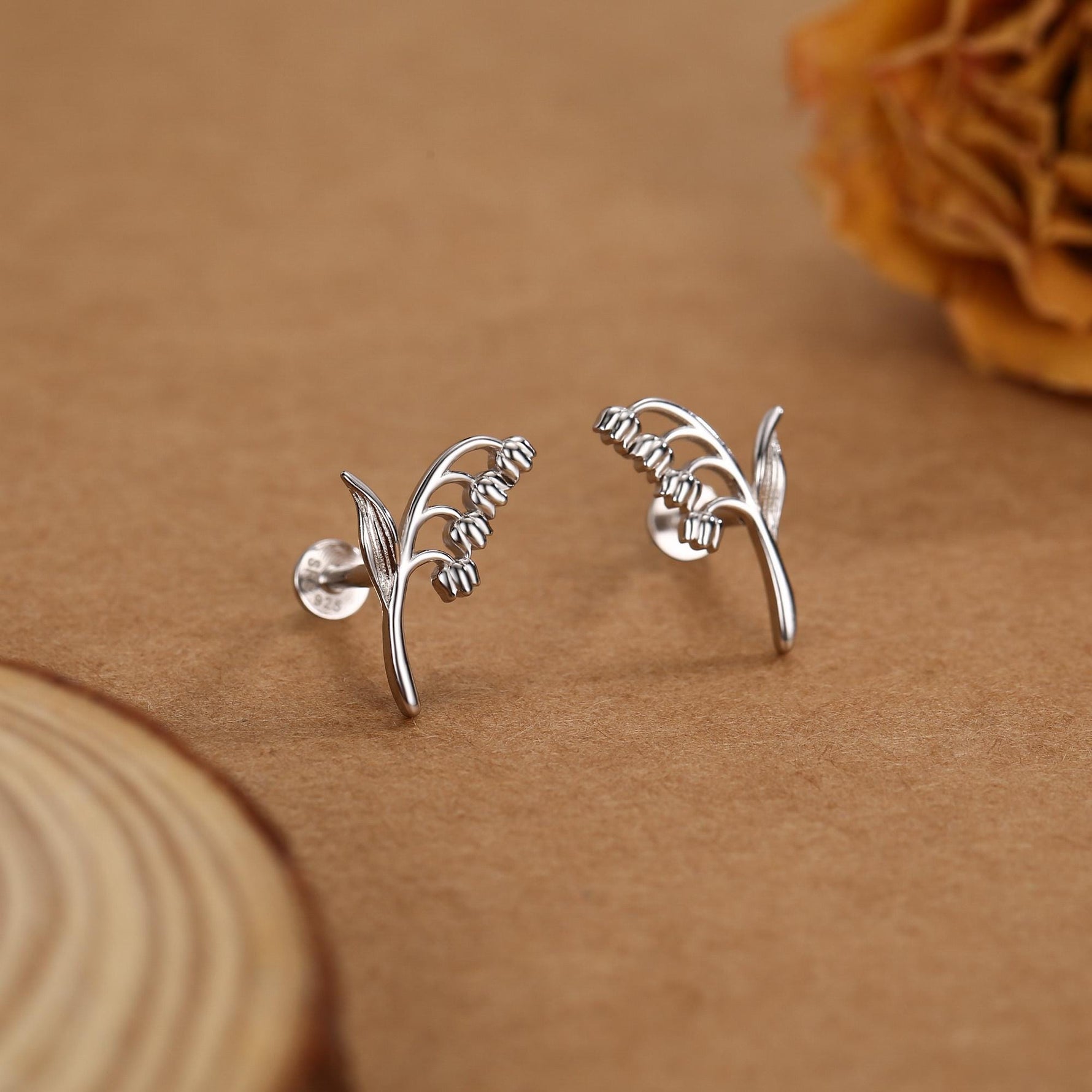 Sterling Silver Lily of the Valley 16G Flat Back Labret Earrings