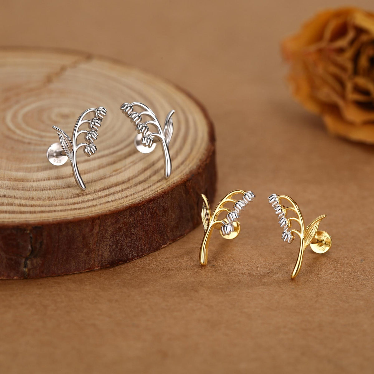 Sterling Silver Lily of the Valley 16G Flat Back Labret Earrings