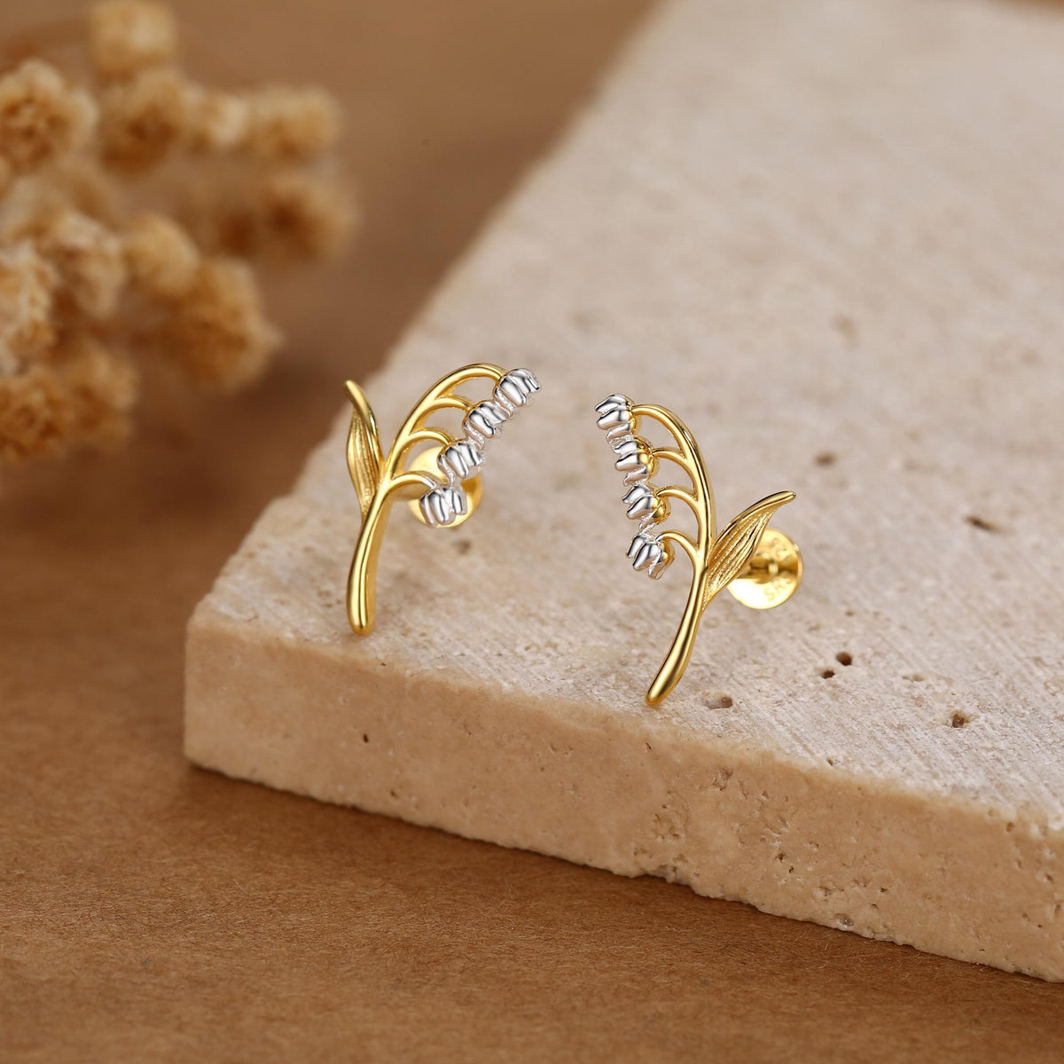 Sterling Silver Lily of the Valley 16G Flat Back Labret Earrings