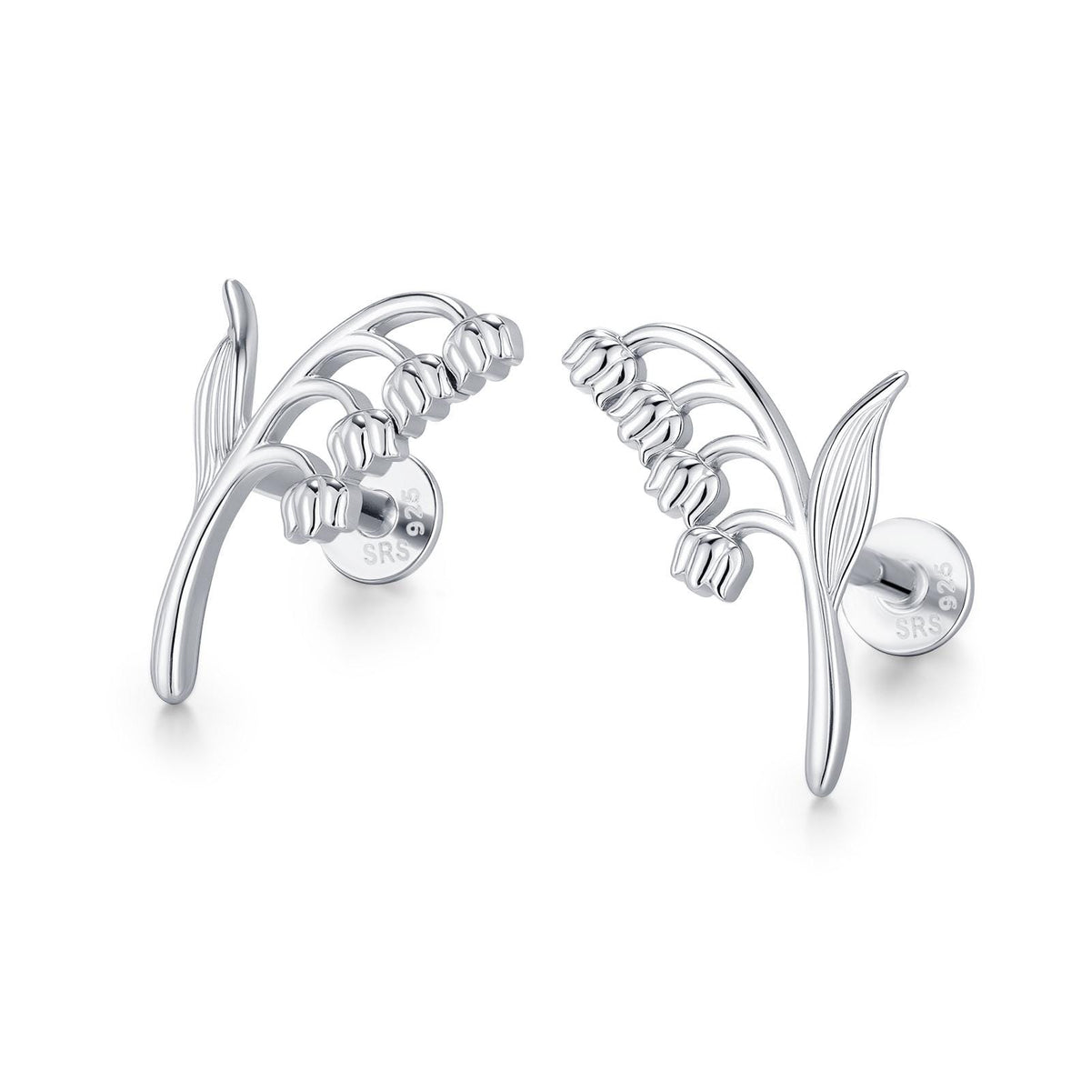 Sterling Silver Lily of the Valley 16G Flat Back Labret Earrings