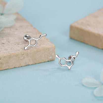 Sterling Silver Serotonin and Dopamine 18G Screw Back Stud Earrings